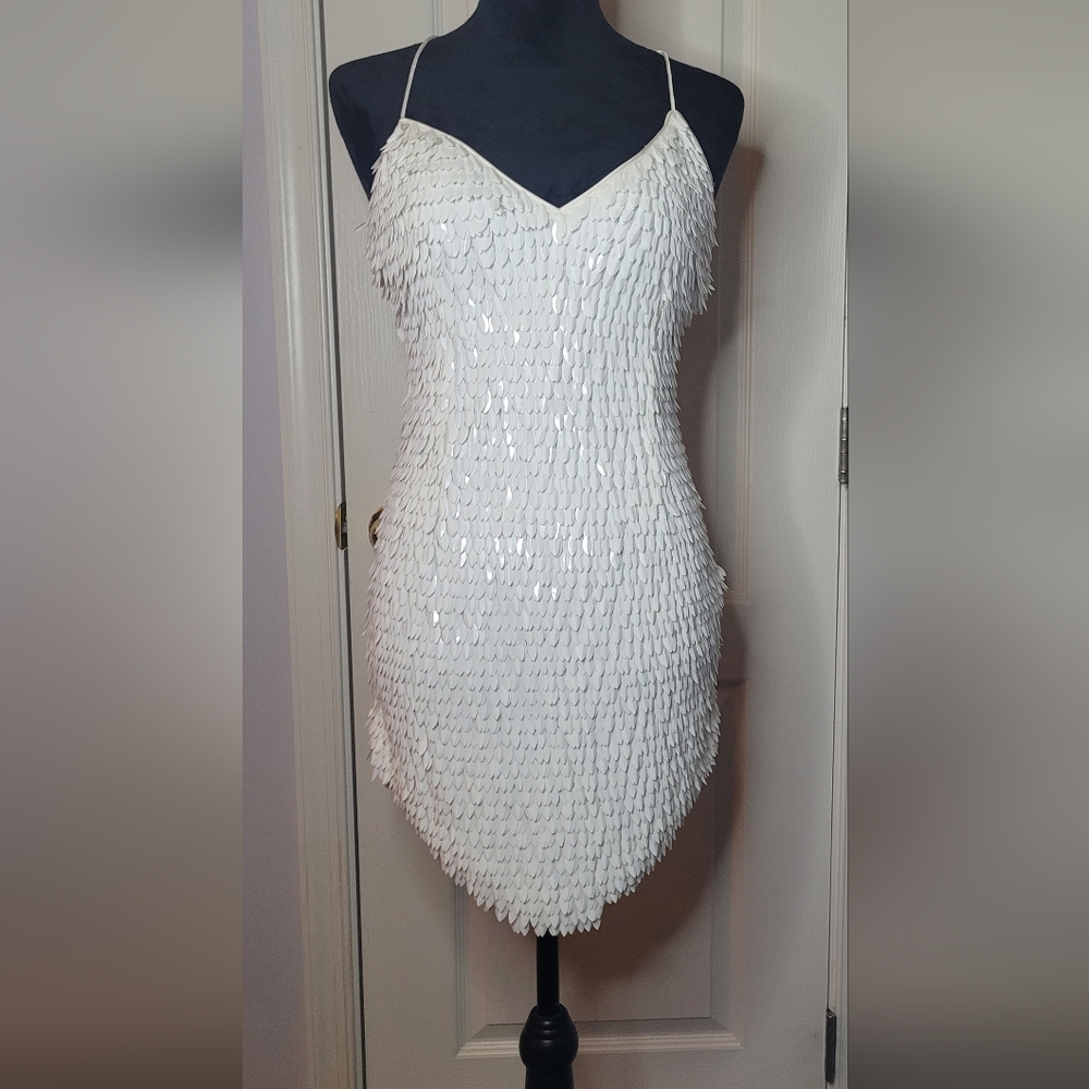 RETROFETE Sirena Feather Sequin Dress. Sz M - Picture 7 of 15
